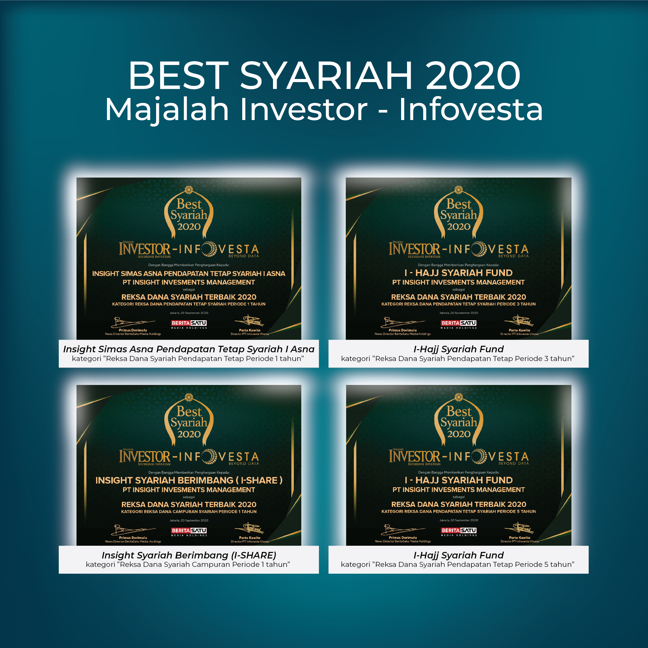 Reksa Dana Syariah Insight Raih Empat Penghargaan “Insight mengajak para  investor untuk berinvestasi sekaligus peduli pada lingkungan sosial”